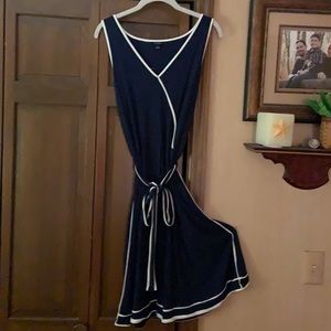 Navy blue Jersey Knit tie waist dress